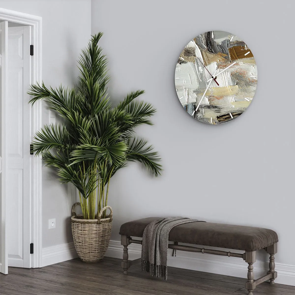 Zegar ścienny - Teksturalna abstrakcja z pociągnięciami pędzla w naturalnych barwach - 30x30cm - Barwne nawarstwienia - Nowoczesna dekoracja ścienna do salonu, kuchni i sypialni ARTTOR