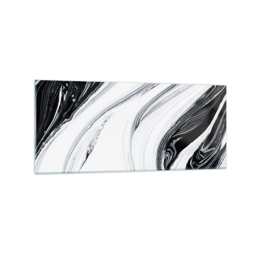 Obraz na szkle - Czarno-biała abstrakcja z dynamicznymi liniami i wirami - 120x50cm - Połączenie przeciwieństw - Nowoczesna dekoracja ścienna do salonu i sypialni ARTTOR