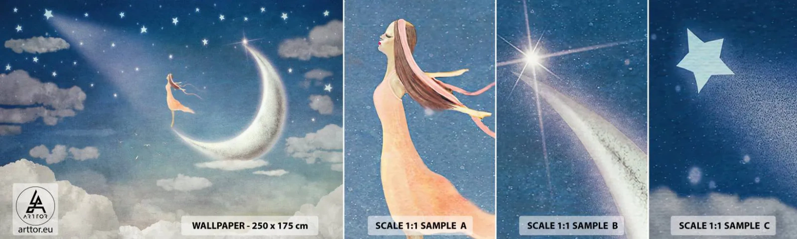 Fototapeta Próbka Standard Eco - Zalotnica niebieska - Abstrakcja, Dla Dzieci, Księżyc - 100x30 cm