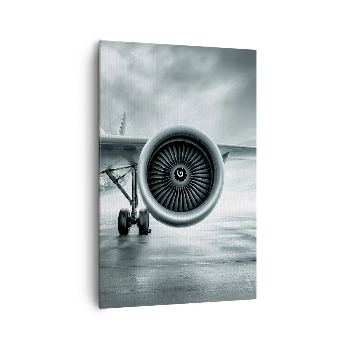 Obraz na płótnie - Silnik odrzutowy samolotu na płycie lotniska - 80x120cm - Jest moc! - Nowoczesna dekoracja ścienna do salonu i sypialni ARTTOR