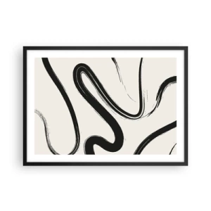 Plakat w czarnej ramie - Czarno-białe krzywe linie na jasnym tle - 70x50cm - Czarno-biała fanaberia - Nowoczesna dekoracja ścienna do salonu i sypialni ARTTOR