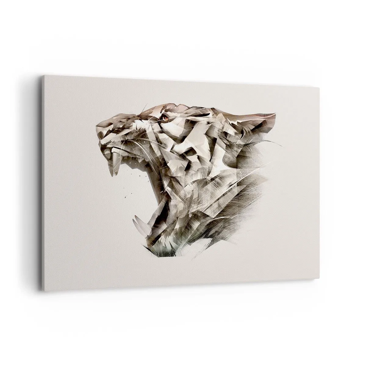 Obraz na płótnie - Abstrakcyjny wizerunek tygrysa w odcieniach beżu - 100x70cm - Już wiesz, kto rządzi - Nowoczesna dekoracja ścienna do salonu, kuchni i sypialni ARTTOR