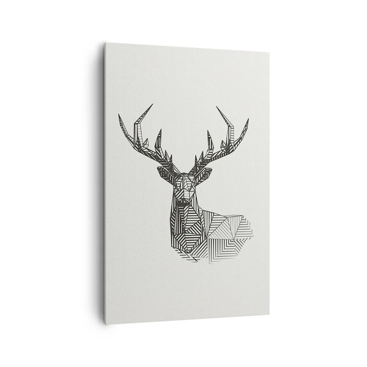 Obraz na płótnie - Geometryczny wizerunek jelenia w minimalistycznym czarno-białym stylu - 80x120cm - Jeleń w kubistycznym stylu - Nowoczesna dekoracja ścienna do salonu i sypialni ARTTOR