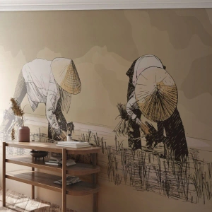 Fototapeta Premium Sand - Udanych zbiorów - Azja, Plantacja Ryżu, Pole Ryżowe - 150x105 cm