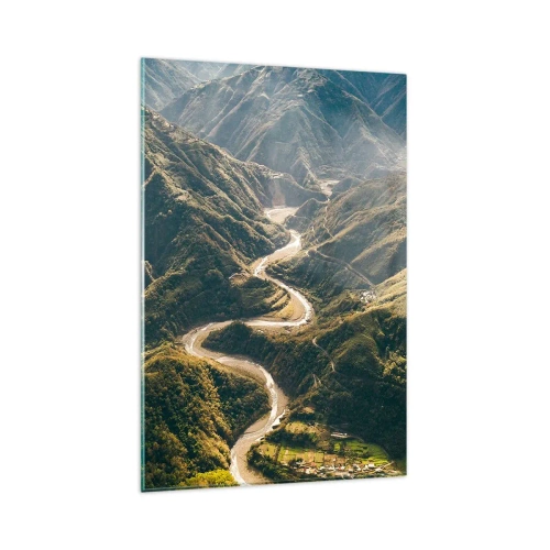 Obraz na szkle - Górski krajobraz z wijącą się drogą wśród zielonych wzgórz - 80x120cm - Prosto z serca gór - Nowoczesna dekoracja ścienna do salonu i sypialni ARTTOR