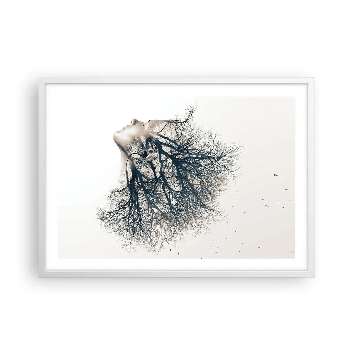 Plakat w białej ramie - Zasłuchana w szept drzewa - 70x50 cm
