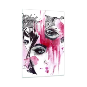 Obraz na szkle - Abstrakcyjna twarz w odcieniach różu i czerni - 80x120cm - Abstrakcyjne oczy - Nowoczesna dekoracja ścienna do salonu i sypialni ARTTOR