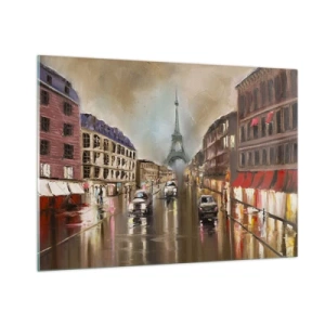 Obraz na szkle - Wieczorna ulica Paryża z widokiem na wieżę Eiffla - 100x70cm - Liczy się tylko ona - Nowoczesna dekoracja ścienna do salonu, kuchni i sypialni ARTTOR