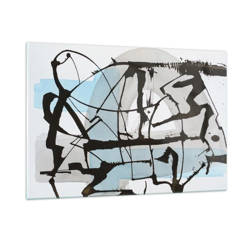 Obraz na szkle - Abstrakcyjna kompozycja z czarnym szkicem i błękitnymi plamami - 120x80cm - Mimo wszystko błękitny - Nowoczesna dekoracja ścienna do salonu, kuchni i sypialni ARTTOR