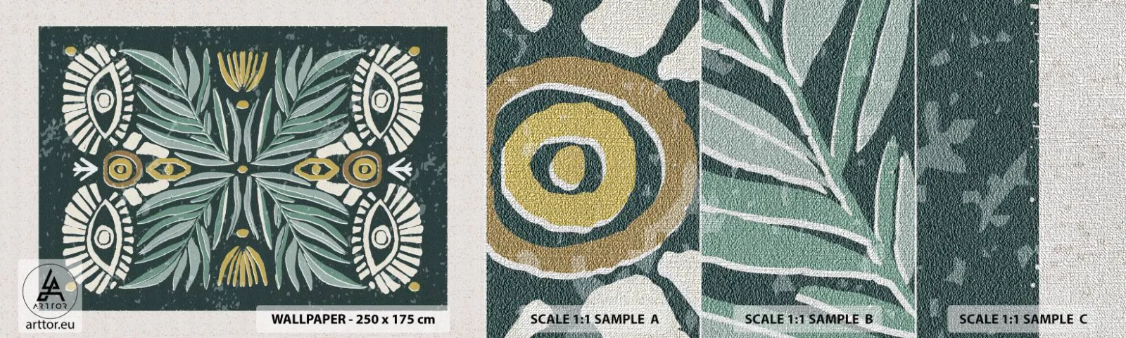 Fototapeta Próbka Premium Canvas - Jak ludowa wycinanka - Boho, Wzór, Botanika - 100x30 cm