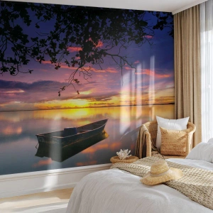 Fototapeta Premium Sand - "Zdajesz się wisieć w środku niebokręga…" - Krajobraz, Zachód Słońca, Jezioro - 400x280 cm