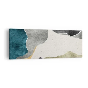 Obraz na płótnie - Geometryczne formy w odcieniach szarości, zieleni i złota - 140x50cm - Mozaikowa kompozycja z nitką złota - Nowoczesna dekoracja ścienna do salonu i sypialni ARTTOR