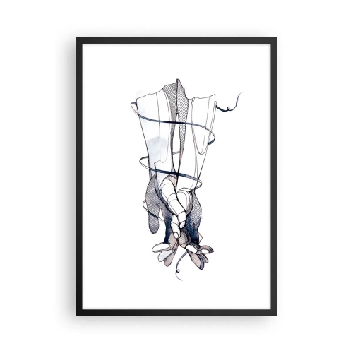 Plakat w czarnej ramie - Artystyczne dłonie z delikatnym kwiatem i liniami - 50x70cm - Studium dotyku - Nowoczesna dekoracja ścienna do salonu i sypialni ARTTOR