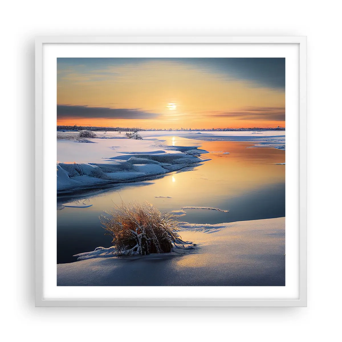 Plakat w białej ramie - Zimowy zachód słońca - 60x60 cm