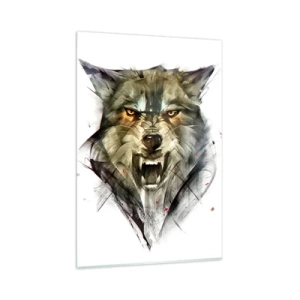 Obraz na szkle - Groźny wilk w dynamicznej, artystycznej formie - 80x120cm - Ani kroku! - Nowoczesna dekoracja ścienna do salonu i sypialni ARTTOR