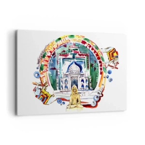 Obraz na płótnie - Kolorowa ilustracja z motywem architektury Indii - 120x80cm - Hinduska równowaga świata - Nowoczesna dekoracja ścienna do salonu, kuchni i sypialni ARTTOR