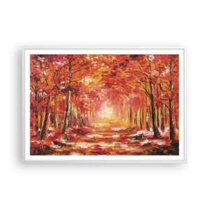 Plakat w białej ramie - Miedziany las - 100x70 cm