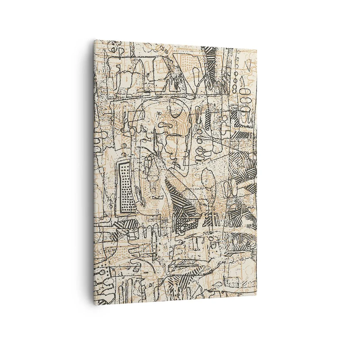 Obraz na płótnie - Abstrakcyjne wzory i linie na beżowym tle - 70x100cm - Czeka na rozszyfrowanie - Nowoczesna dekoracja ścienna do salonu i sypialni ARTTOR