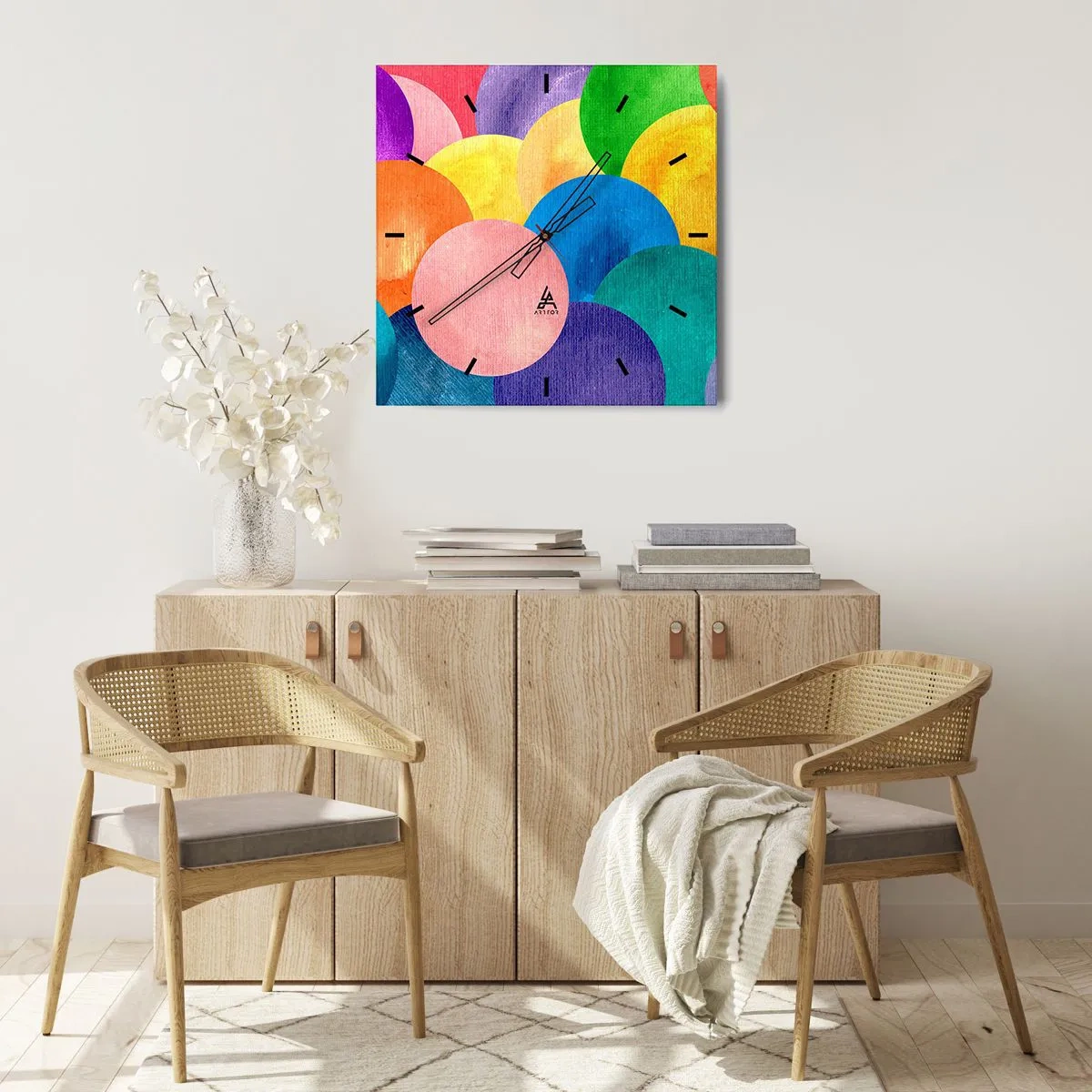 Zegar ścienny - Kolorowe koła w stylu akwareli - 30x30cm - Pierwotna pełnia życia - Nowoczesna dekoracja ścienna do salonu i sypialni ARTTOR