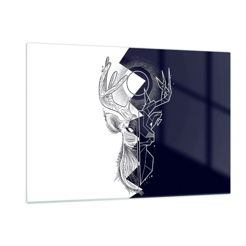 Obraz na szkle - Geometryczny rysunek jelenia na czarno-białym tle - 120x80cm - Walka i jedność przeciwieństw - Nowoczesna dekoracja ścienna do salonu, kuchni i sypialni ARTTOR
