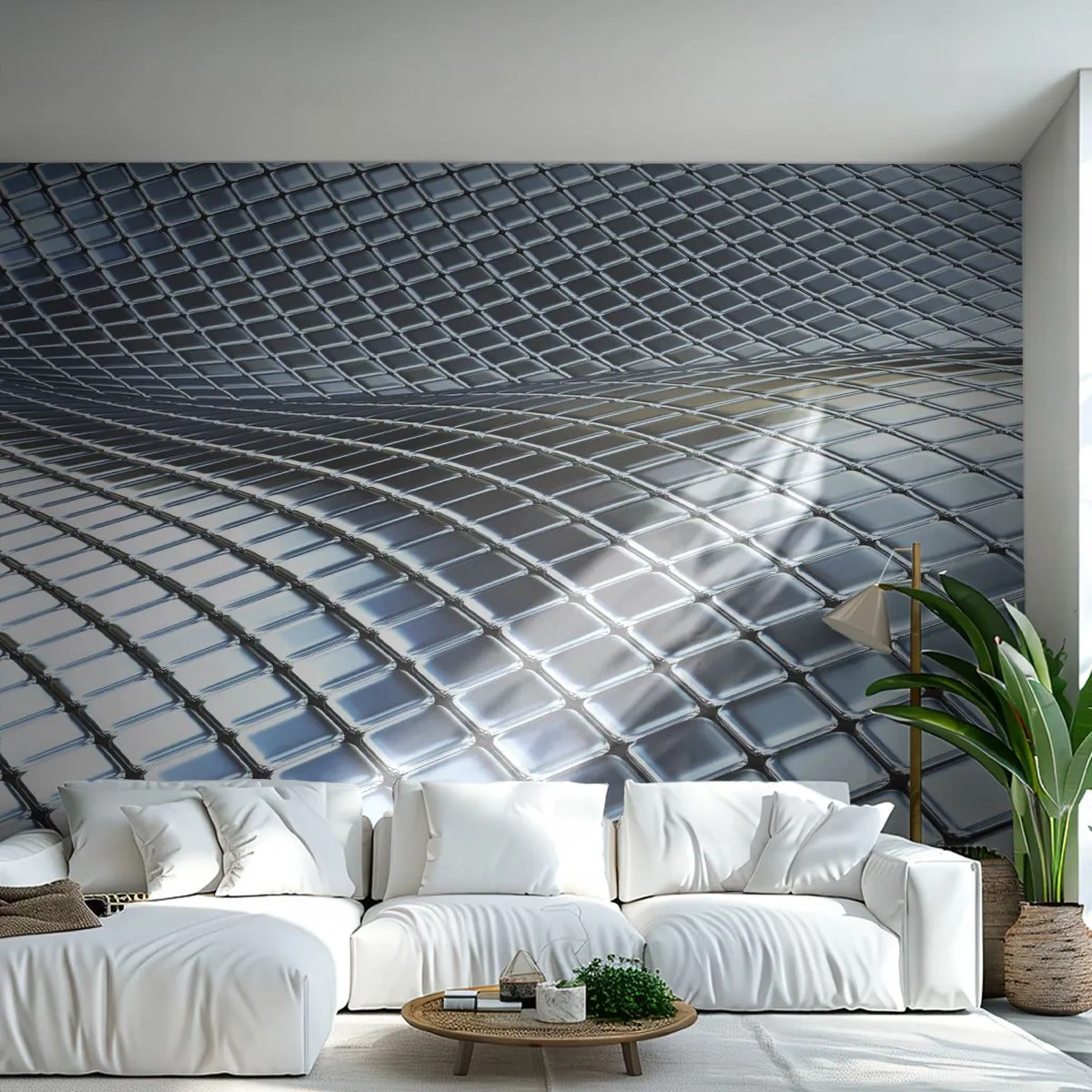 Fototapeta Standard Eco - Metaliczna srebrna fala - Abstrakcja, Grafika, Sztuka - 250x175 cm