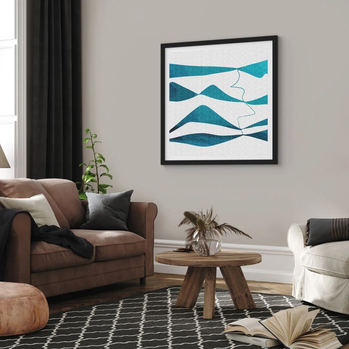 Plakat w czarnej ramie - Abstrakcja: turkusowy związek - 60x60 cm