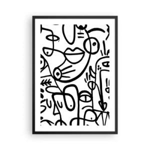 Plakat w czarnej ramie - Abstrakcyjne czarne linie na białym tle - 50x70cm - Twarze i miraże - Nowoczesna dekoracja ścienna do salonu i sypialni ARTTOR