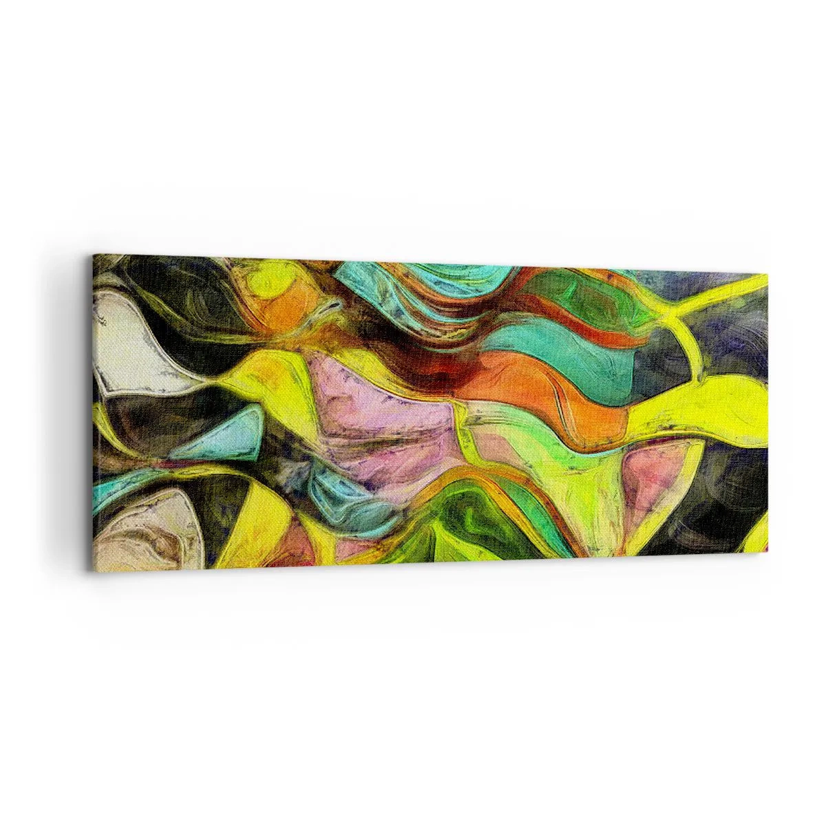 Obraz na płótnie - Abstrakcyjna kompozycja z barwnymi plamami i dynamicznymi liniami - 120x50cm - Ruch to życie - Nowoczesna dekoracja ścienna do salonu i sypialni ARTTOR
