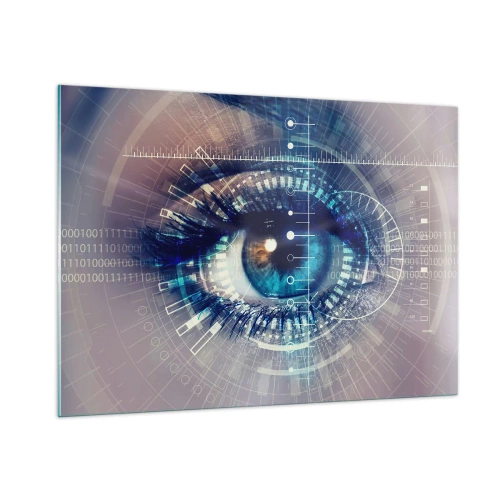 Obraz na szkle - Cyfrowe oko z futurystycznym motywem technologii i danych - 100x70cm - Myślisz, że mnie znasz - Nowoczesna dekoracja ścienna do salonu, kuchni i sypialni ARTTOR