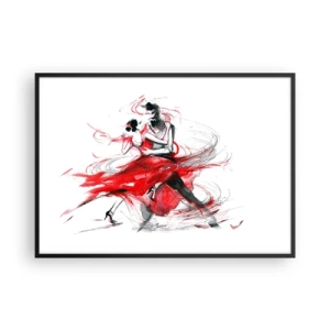 Plakat w czarnej ramie - Tancerze w dynamicznym tańcu z czerwonymi akcentami - 100x70cm - Tango - rytm namiętności - Nowoczesna dekoracja ścienna do salonu i sypialni ARTTOR