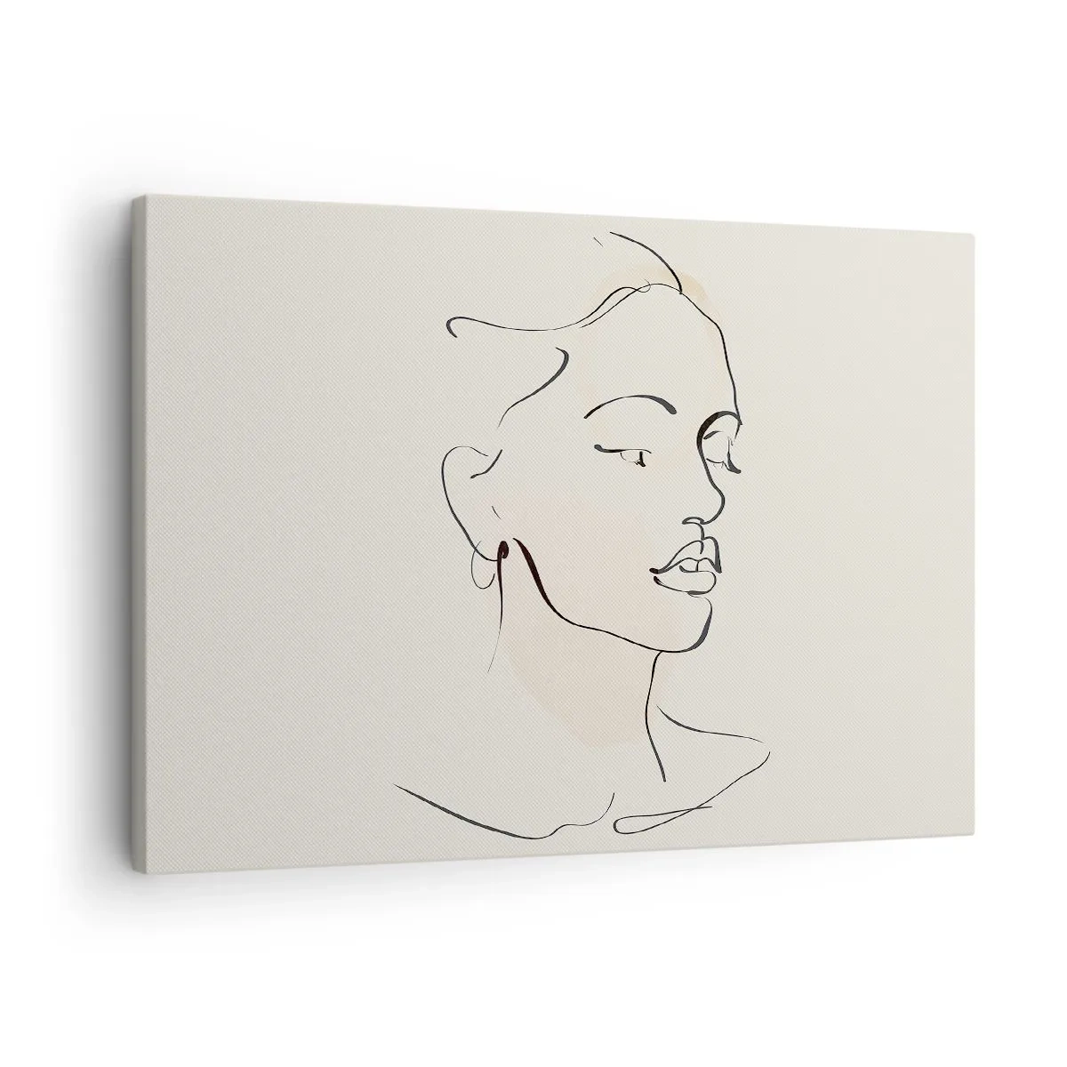 Obraz na płótnie - Delikatny szkic kobiecej twarzy na jasnym tle - 70x50cm - Pewną kreską - Nowoczesna dekoracja ścienna do salonu i sypialni ARTTOR