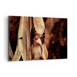 Obraz na płótnie - Kobieta w welonie z tajemniczą stylizacją w ciemnym tle - 100x70cm - Między dobrem a złem - Nowoczesna dekoracja ścienna do salonu, kuchni i sypialni ARTTOR