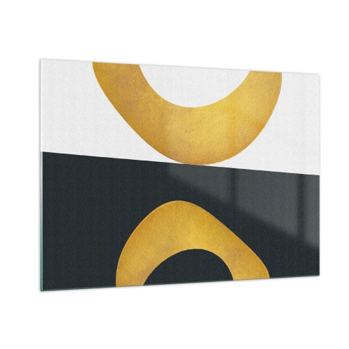 Obraz na szkle - Złote geometryczne kształty na białym i czarnym tle - 100x70cm - Po pierwsze: złoto - Nowoczesna dekoracja ścienna do salonu, kuchni i sypialni ARTTOR