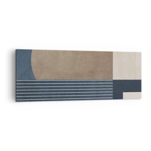 Obraz na płótnie - Geometryczne figury w odcieniach beżu i granatu z liniami - 140x50cm - Kompozycja prostoty i krągłości - Nowoczesna dekoracja ścienna do salonu i sypialni ARTTOR