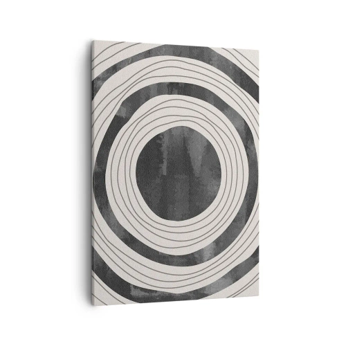 Obraz na płótnie - Abstrakcyjna kompozycja z koncentrycznymi okręgami w odcieniach szarości - 50x70cm - W samo sedno - Nowoczesna dekoracja ścienna do salonu, kuchni i sypialni ARTTOR