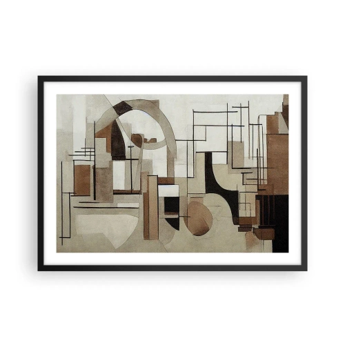 Plakat w czarnej ramie - Architektoniczna abstrakcja w beżach i brązach - 70x50cm - Pejzaż miejski 2.0 - Nowoczesna dekoracja ścienna do salonu i sypialni ARTTOR