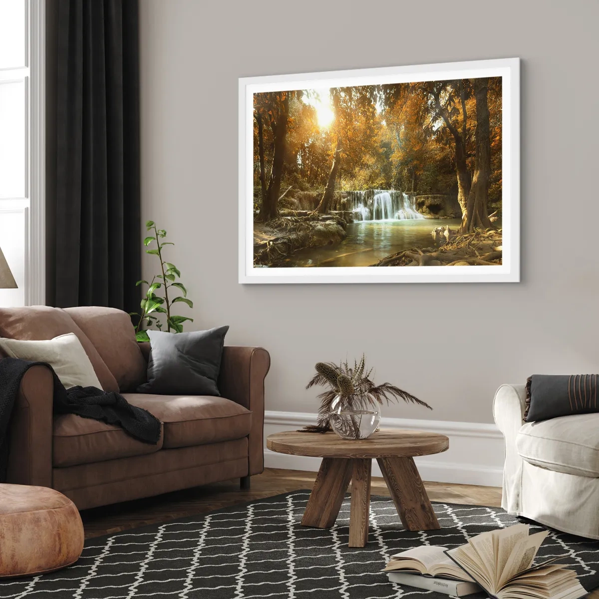 Plakat w białej ramie - Parkowa kaskada - 40x30 cm