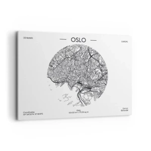Obraz na płótnie - Mapa Oslo w minimalistycznym, czarno-białym stylu - 100x70cm - Anatomia Oslo - Nowoczesna dekoracja ścienna do salonu, kuchni i sypialni ARTTOR