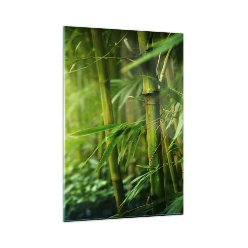 Obraz na szkle - Zielony bambusowy las w delikatnym świetle - 80x120cm - Poznać zieleń samą w sobie - Nowoczesna dekoracja ścienna do salonu i sypialni ARTTOR