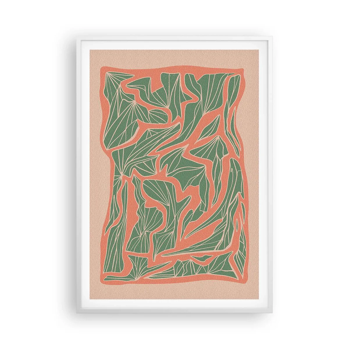 Plakat w białej ramie - Zmagania koralu i zieleni - 70x100 cm