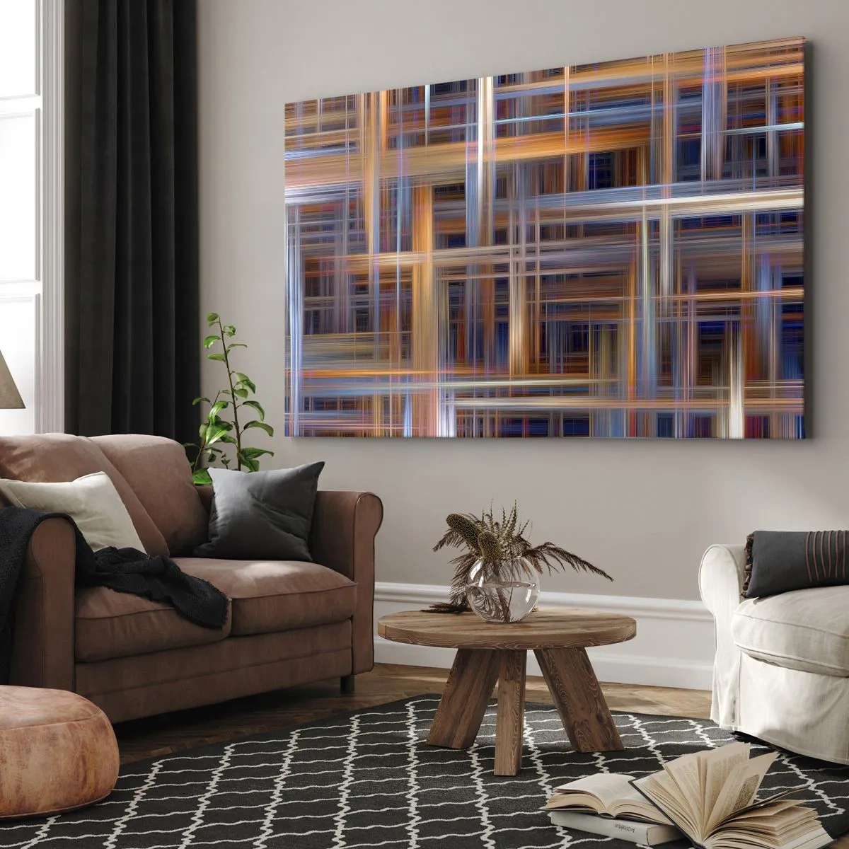 Obraz na płótnie - Abstrakcyjne wzory geometryczne w pastelowych barwach - 70x50cm - Utkane ze światła - Nowoczesna dekoracja ścienna do salonu i sypialni ARTTOR