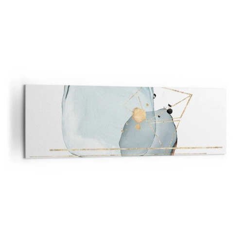 Obraz na płótnie - Abstrakcyjne formy w odcieniach błękitu i złota na białym tle - 160x50cm - Studium kropli - Nowoczesna dekoracja ścienna do salonu i sypialni ARTTOR