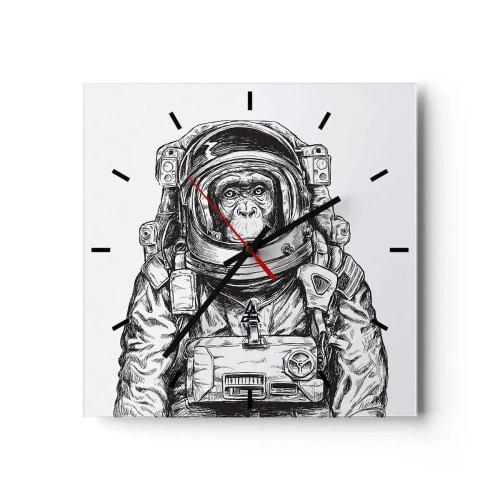 Zegar ścienny - Grafika astronauty w skafandrze z głową małpy - 30x30cm - Alternatywna ewolucja - Nowoczesna dekoracja ścienna do salonu i sypialni ARTTOR