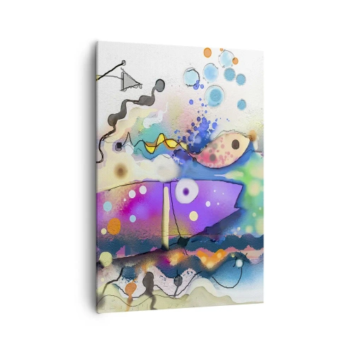 Obraz na płótnie - Abstrakcyjne ryby w kolorowej, surrealistycznej kompozycji - 70x100cm - Brak słów! - Nowoczesna dekoracja ścienna do salonu i sypialni ARTTOR