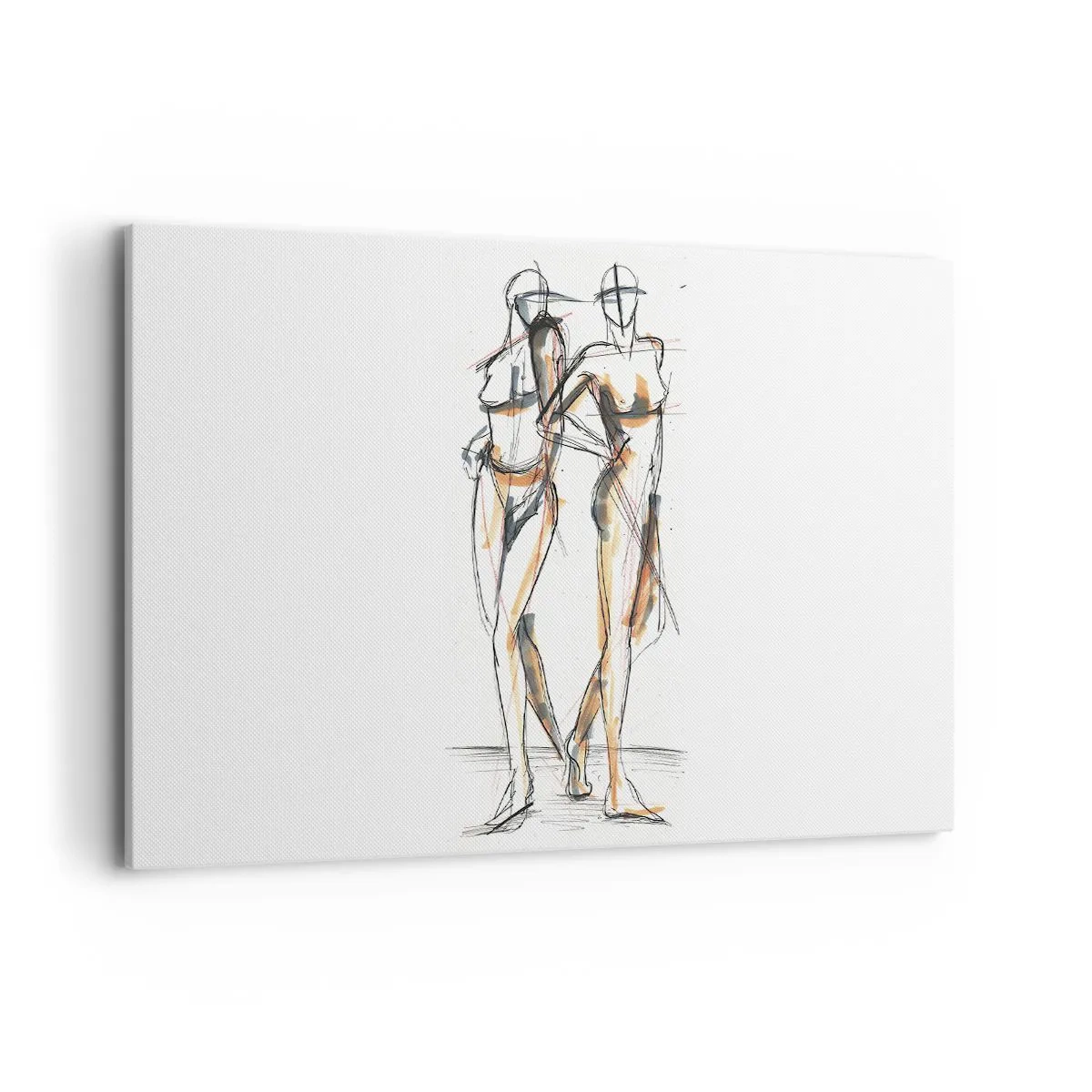 Obraz na płótnie - Artystyczny szkic dwóch sylwetek na białym tle - 120x80cm - Studium wdzięku - Nowoczesna dekoracja ścienna do salonu, kuchni i sypialni ARTTOR