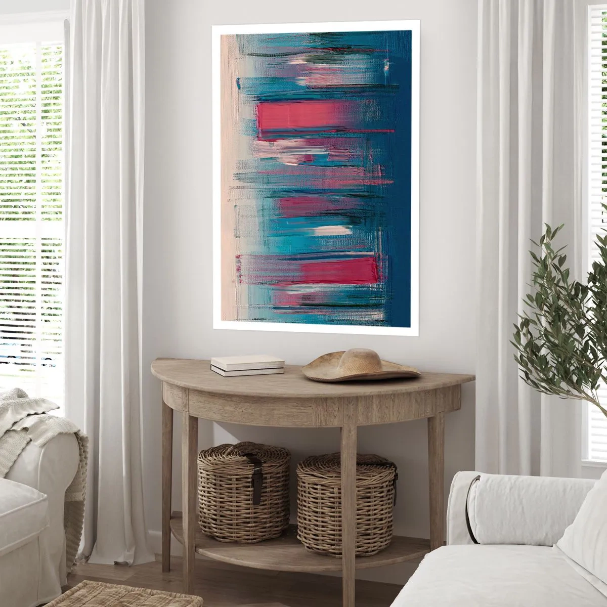 Plakat - Kompozycja wertykalna w błękicie i czerwieni - 70x100 cm