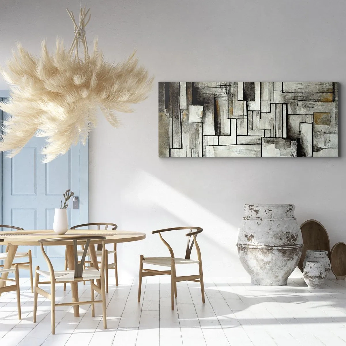 Obraz na płótnie - Abstrakcyjne prostokąty w odcieniach szarości i czerni - 160x50cm - Siła prostoty - Nowoczesna dekoracja ścienna do salonu i sypialni ARTTOR