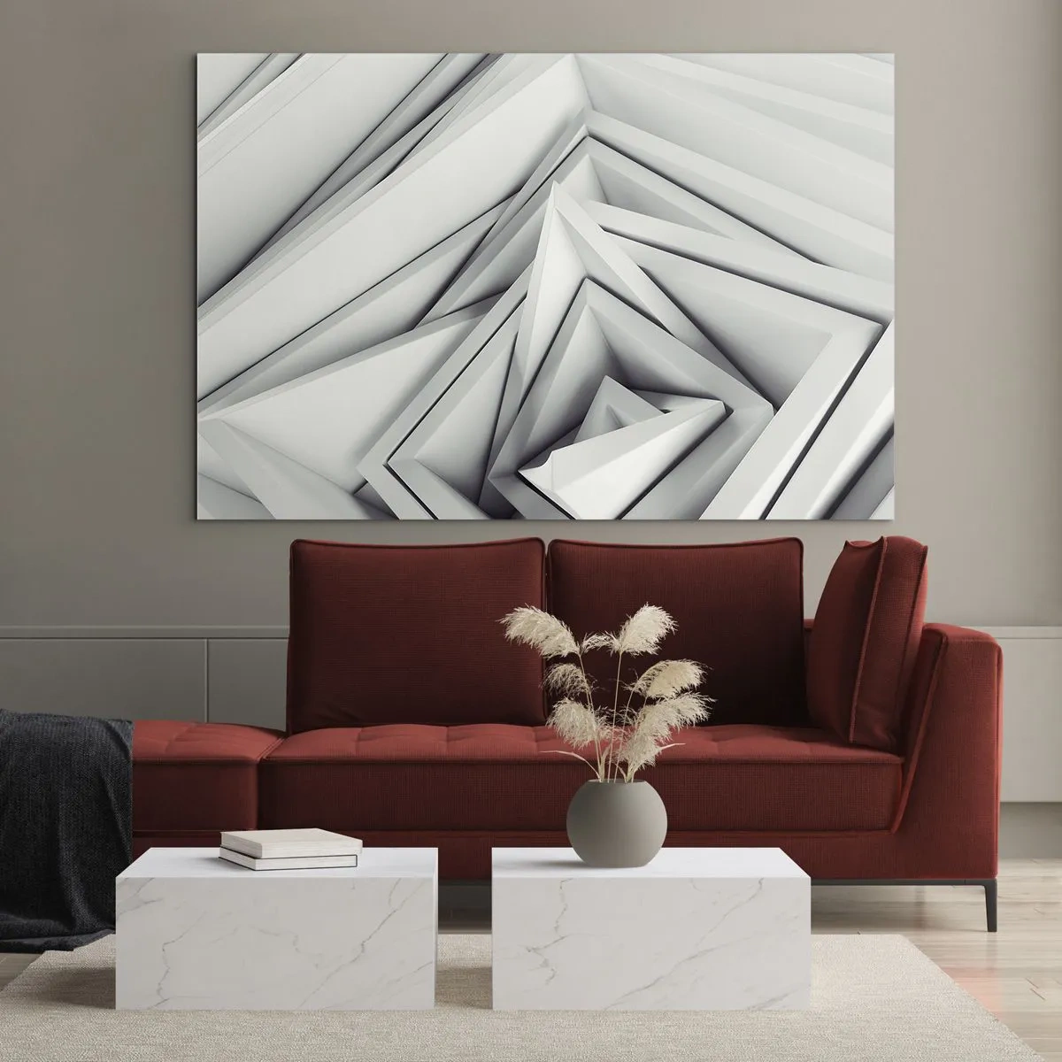 Obraz na szkle - Trójwymiarowe geometryczne formy w odcieniach szarości - 70x50cm - Ostrych kątów pąkowie - Nowoczesna dekoracja ścienna do salonu i sypialni ARTTOR