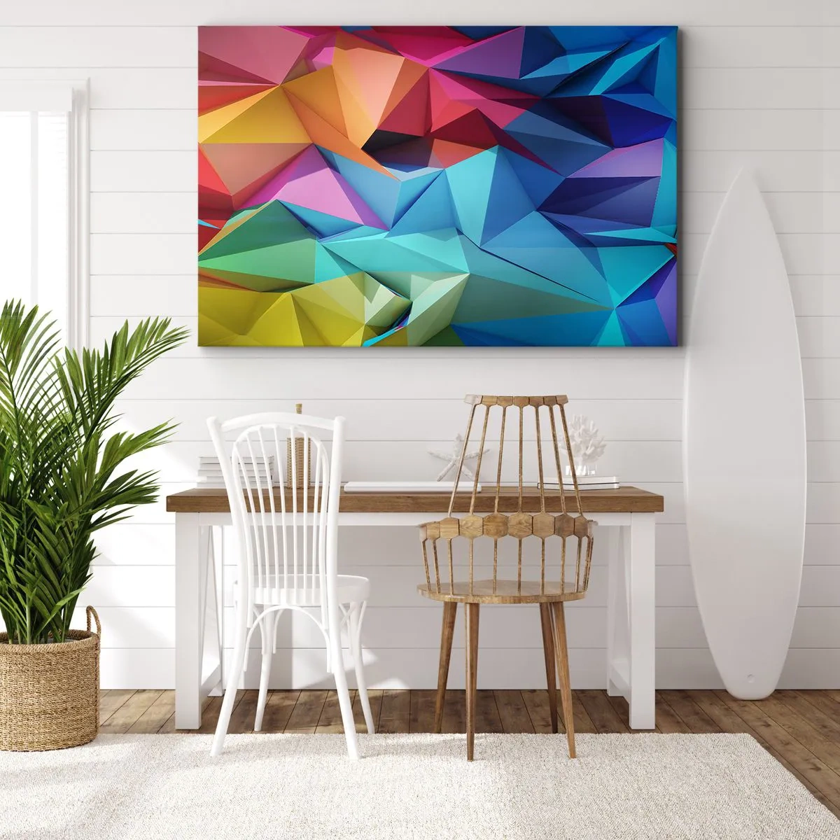 Obraz na płótnie - Kolorowa abstrakcja geometryczna w żywych barwach - 70x50cm - Tęczowe origami - Nowoczesna dekoracja ścienna do salonu i sypialni ARTTOR