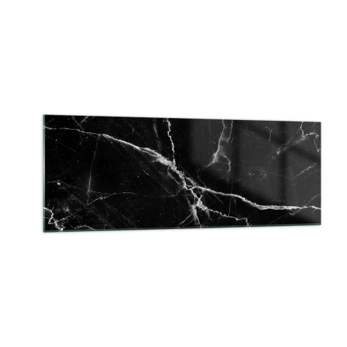 Obraz na szkle - Czarny marmur z białymi żyłkami w detalu - 140x50cm - Sekretne życie kamienia - Nowoczesna dekoracja ścienna do salonu i sypialni ARTTOR